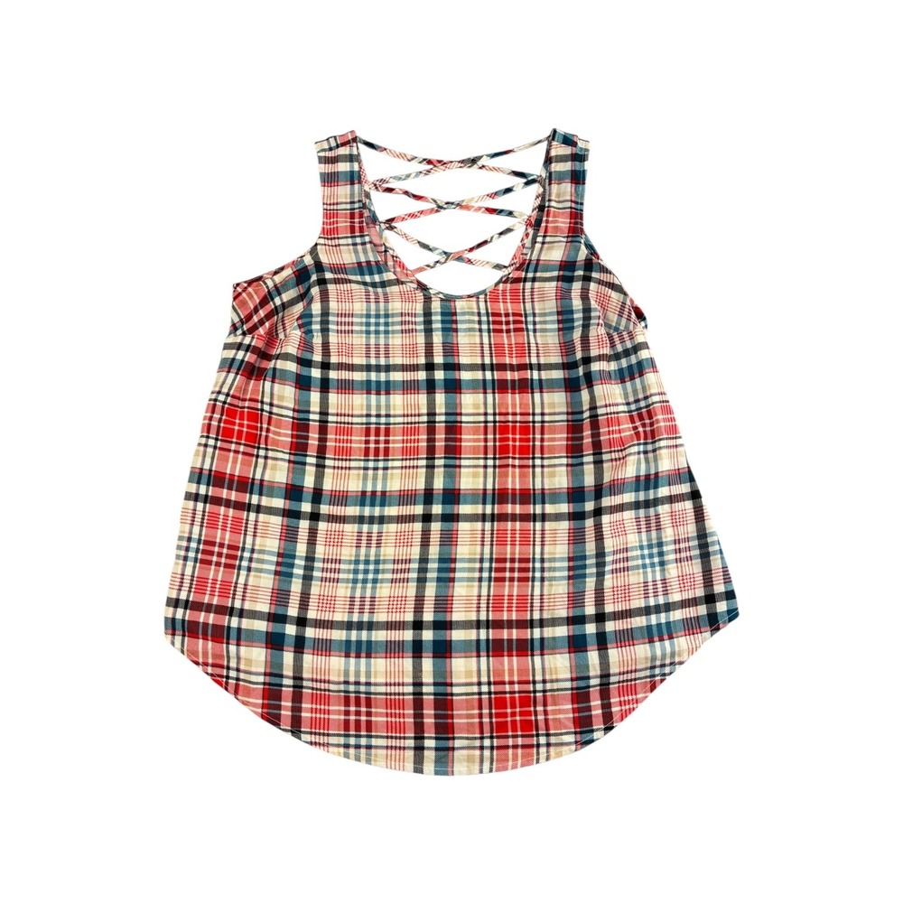 TORRID Plaid Crisscross Back Tank Top Red Teal Cream Black Size 0(12)